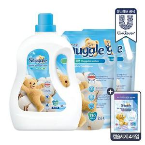 [APP전용]스너글 섬유유연제 대용량 4L + 2.6L 2개 / 5.5L(허거블코튼/허거블선샤인/블루스파클 플러스) + 캡슐4개입