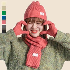컬러 니팅 머플러+모자+장갑 3종set 겨울 방한 따뜻한 넥워머 목도리 터치장갑