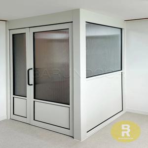 ㄱ자중문 파티션 비대칭양개스윙 유백화이트 모루세로강화유리