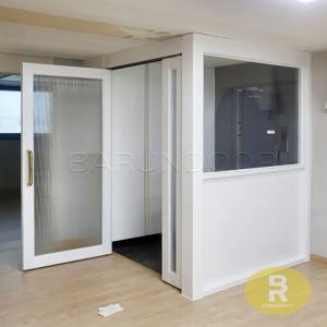 ㄱ자중문 파티션 비대칭양개스윙 화이트 모루세로강화유리