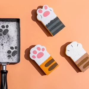 고양이 냥발 수세미 3종 세트 -  스폰지 부직포 수세미