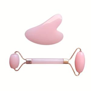 TEMU 남성 및 여성용 셀프케어 얼굴, 눈, 목 마사지 도구 로즈 쿼츠, 옥 롤러 및 스크래핑 선물 세트, 페이스 롤러 스크래핑 도구