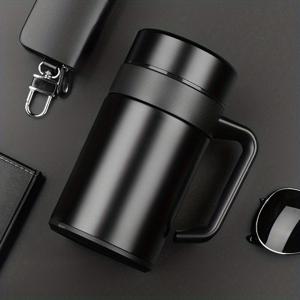 TEMU 손잡이가 있는 1개 400ml 스테인리스 진공 단열 여행용 머그컵 - 매트 블랙 방수 커피 차 컵, 사무실/체육관/출퇴근용, 인체 공학적 그립, 음료를 몇 시간 동안 뜨겁게/차갑게 유지, 커피 머그