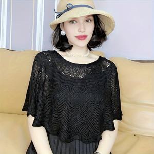 TEMU 속이 빈 니트 숄 단색 얇은 랩 우아한 케이프 프릴 방풍 카디건 느슨한 캐주얼 숄