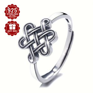 TEMU 1개 S925 순은색 중국식 노트 링, 평화 노트, 민족 스타일, 패션, 심플하고 창의적, 조절 가능한 개방형, 저알레르기, 인덱스 링, 약 2.18g
