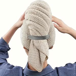 TEMU 1개 여성용 초흡수 마이크로화이버 헤어 타월 랩 - 빠른 건조, 곱고 부드러운 곱슬머리, 긴머리, 두꺼운 머리에 안전한 검은색 스트랩 - 젖은 머리에 이상적, 핑크, 그레이, 베이지 색상으로 구매 가능