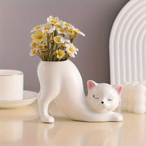 TEMU 고양이 모양의 귀여운 수지 화병, 클래식한 스타일의 장식 조각, 5.5x3.3x9.3인치 꽃 홀더, 집안 장식용, 거실, 공부방, TV 캐비닛, 사무실 책상 장식용