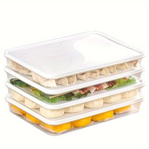 TEMU 4개 세트 BPA 프리 식품 보관 용기 뚜껑 포함 - 직사각형, 냉동고 및 전자레인지 사용 가능, 만두, 고기, 과일 및 채소에 적합 - 주방 정리 필수품, 만두 보관 상자|냉동고|전자레인지