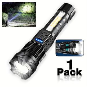TEMU 1pc 확대 가능한 LED 손전등, USB 충전식 COB 홍수 조명, 800mAh 배터리, 야외 비상 핸드헬드 조명, 산책, 달리기, 하이킹, 캠핑, 낚시 - 플라스틱 쉐이드, 레이저 없음, ≤36V