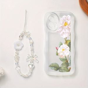 TEMU 신선한 꽃 인기 패턴 투명 웨이브 팔찌 방탄 모바일 폰 케이스, Motorola G10/G20/G30/G10 Power/E22/E22I/G72/G53#5G/E13#4G/G13#4G/G23#4G/G73#5G에 적합