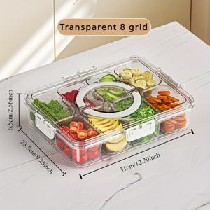 TEMU 1 팩 투명 8 개 구획 서비스 트레이, 뚜껑 및 손잡이 포함 - 과일, 견과류, 과자용 휴대용 스낵 플래터 - 파티 및 휴식을 위한 투명 정리함 - 피크닉 및 야외 모임에 이상적 - 피크닉 필수품 | 장식용 서비스 트레이 | 견고한 플라스틱 트레이, 과일 트레이