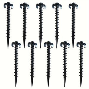 TEMU 10팩 헤비 듀티 PC 텐트 스테이크 - 20cm 튼튼한 플라스틱 바닥 텐트 고정, 캠핑, 비치, 방풍 쉘터 앵커를 위한 나사 디자인으로 고정하는 못들.