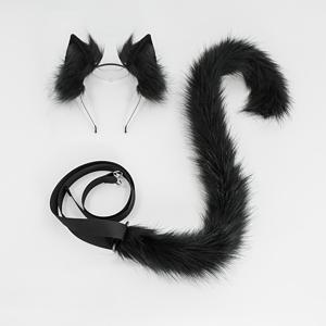 TEMU 귀여운 고양이 귀와 꼬리 세트, 폴리에스터 섬유 동물 머리띠 액세서리 키트, 시뮬레이션, 폴리에스터 섬유