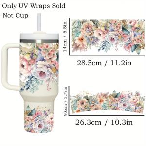 TEMU 2개 세트의 화려한 꽃 DIY 디자인 UV 저항성 40온스 텀블러 데칼 세트 - 리베이 텀블러, 물병, 커피 머그 등용 방수 및 긁힘 방지 전사지 - 접착 비닐 랩 키트