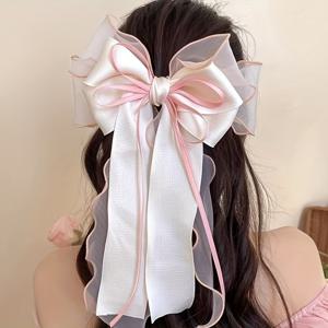 TEMU 우아한 메쉬 리본 헤어 클립 - 여성용 시크한 봄 바레트, 데이 및 일상적인 글램에 완벽함