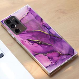 TEMU 삼성 갤럭시 Note20Ultra Note20 Note10pro Note10 Note10Lite Note9 Note8 휴대폰 케이스에 적합한 보라색 대리석 질감 투명 소프트 케이스