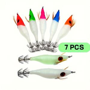 TEMU Avlcoaky 7개 세트 발광 인공 새우 오징어 지그 후크 오징어 하드 낚시 미끼