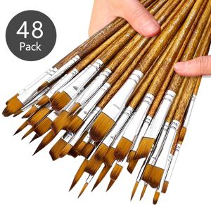 TEMU 48pcs Lonely Finger 전문 페인트 브러시 세트, 합성 필버트, 라운드, 플랫, 앵글 브러시, 고우드 손잡이, 4개의 나일론 팁, 아크릴, 워터 컬러, 고아시 페인팅용