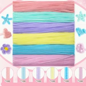 TEMU 600개 컬러풀 패스텔 파이 클리너 - DIY 아트 프로젝트용 플러피 셔니얼 와이어 크래프트 스틱, 대량 퍼지 스틱, 창의적인 디자인, 창의적인 공예 | 장식용 스틱 | 다양한 색상, 공예용 파이 클리너