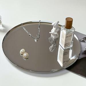TEMU 우아한 스테인리스 스틸 라운드 트레이 - 메이크업, 보석류, 아로마테라피 및 홈 데코를 위한 노르딕 데스크탑 정리함, 욕실·침실·사무실용 다목적 수납 솔루션