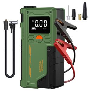 TEMU 4-in-1 휴대용 자동차 점프 스타터 1개, 공기 압축기, 150PSI 디지털 타이어 인플레이터, 2.64갤런 가솔린 또는 2.38갤런 디젤 엔진에 적합한 배터리 충전기가 포함되어 있으며, USB 충전식 리튬 배터리 2000mAh 4배 용량을 갖추고 있습니다.