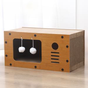 TEMU 고급 2-in-1 고양이 스크래처 & 침대, 수염 포함 - 스타일리시한 목재 프레임, 모든 크기의 고양이용 아늑한 콘도, 이상적인 겨울 선물, 발톱 연마 및 수면 모드 기능, 실내 고양이 가구|아늑한 고양이 침대|플러시 내부 안감