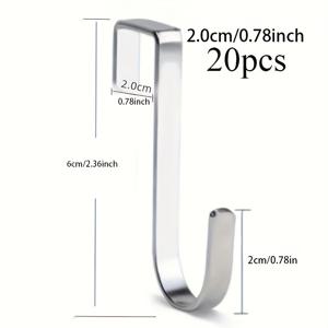 TEMU 20개 스테인리스 J자형 후크 - 0.5-5cm 두께의 와이어 선반, 싱크대 그리드 및 랙용 내구성 있는 방청 벽걸이 클립 훅 - 주방, 침실, 사무실 수납을 위한 쉬운 설치 현대적 디자인, 걸기용 벽후크, 주방 정리, 모던 미학, 튼튼한 구조, 침실 수납, 미니멀리스트 미학, 가정용 조직화, 후크
