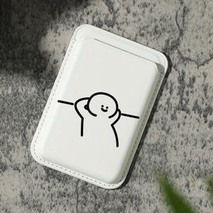 TEMU 아이폰을 위한 고급 패션적인 세련된 스틱 인형 인형 패턴 인공 가죽 자석 카드 홀더 아이폰 16 15 14 프로 맥스 KA1 인조 가죽 지갑 액세서리, 1-2 개의 카드를 수용, 내장 보안 포켓이 장착되어 있습니다.