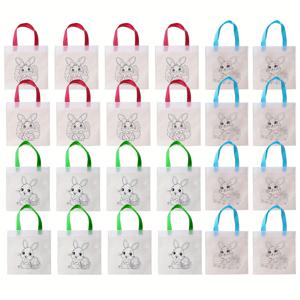TEMU 24pcs DIY 토트백, 비직조 쇼핑백, 토끼 계란 사탕백, 부활절 파티 용품 (색상 페인트 브러시는 포함되지 않음)