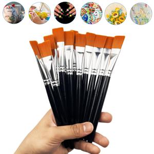 TEMU 12pcs 플랫 페인트 브러시 세트 - 아크릴, 워터 컬러, 오일 페인팅 및 공예에 이상적 - 내구성이 뛰어난 나무 손잡이