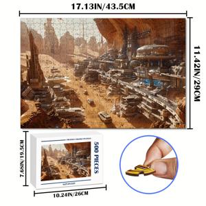 TEMU 미래의 록 시티 어른 퍼즐 500/1000피스 - 두꺼운 내구성 있는 아트 디자인 목재 퍼즐, 가족 게임용 휴대 가능한 직사각형 조각퍼즐, 생일 및 축제 선물에 적합한 교육적 게임