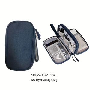 TEMU 디지털 액세서리용 다층 여행 수납함 - 파워뱅크, USB 드라이브, 헤드폰 및 충전 케이블 보호 케이스 - 내구성 있는 폴리에스터 소재 - 이동 중 보관 및 보호에 적합|보조배터리
