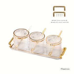 TEMU 300ml 노르딕 크리에이티브 1 트레이 3 높이 항아리 3 뚜껑 레트로 티 컬러 커버 분할 스낵 및 건과일 트레이, 우아한 식기 | 노르딕 스타일 트레이 | 투명 유리 항아리, 티 트레이