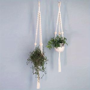 TEMU 2 개/갑, Macrame 수제 실내 식물 옷걸이 냄비 걸이 냄비 홀더, 식물 등반 냄비, 식물 등반을위한 격자 냄비, 심기 용품 및 도구