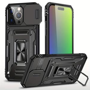 TEMU iPhone 모델 11부터 15 Pro Max 및 Plus를 위한 내구성 있는 폰 케이스, 카메라를 보호하는 링, 스탠드, 자동차 홀더에 안전하게 부착되는 강력한 금속 판을 특징으로 합니다.