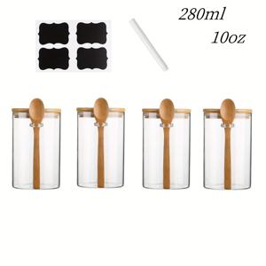 TEMU 4/8개, 280ml 캔디 항아리, 쿠키 항아리, 밀봉된 대나무 뚜껑이 있는 유리 보관 항아리 - 10oz 투명 유리 대량 식품 보관 항아리, 양념 항아리, 조미료 항아리, 차, 커피, 향신료, 캔디, 쿠키, 시리얼 서빙용