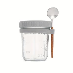 TEMU 1pc 오버나이트 오트 컵 유리 뚜껑과 숟가락, 12oz 식품 아침 컵, 휴대용 시리얼 우유 샐러드 요거트 컵, 채소와 과일 저장용기, 레스토랑 / 카페를 위한 학교 용품