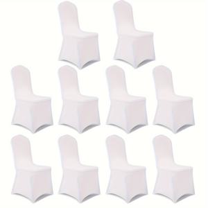 TEMU 6/10pcs 클래식 스트레치 다이닝 의자 커버, 세탁 가능한 스판덱스 슬립커버, 탄성 밴드, 직물, 기계 세척 가능, 드로스트링 클로저, 결혼식, банк릿, 홈 데코에 적합한 범용 피트 - 화이트/블랙