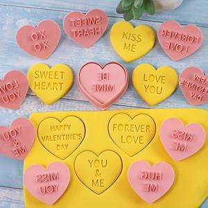 TEMU 10pcs 하트 비스킷 커터 세트- 데이 아이싱 비스킷 금형 세트 LOVE 3D 플라스틱 하트 모양 퐁당 케이크 파티 장식용 베이킹 도구 주방