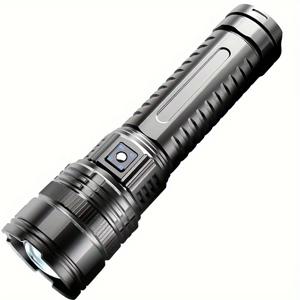 TEMU 1pc LarmTek 고출력 줌 플래시 라이트, 3000 루멘 슈퍼 화이트 레이저, USB 충전식 6000mAh 배터리, COB 꼬리 조명, 4 모드, 200m 범위, 알루미늄 합금 LED 토치, 손끝 스트랩 및 Type-C, 비수면 방지