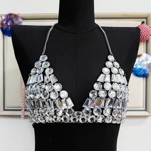 TEMU 1개 Y2K 아크릴 라인스톤 초커 브라 탑 - 음악 축제, 콘서트 및 나이트클럽 의상을 위한 반짝이는 멀티 레이어 글래머러스 파티웨어