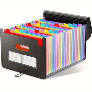 TEMU 1pc 25 포켓 파일 폴더 정리함, 확장 가능한 플라스틱 서류 ​​정리 상자, 종이/문서/영수증 정리함 폴더(A4/Letter 크기) 미술 용품 ​​폴더 사무실 학교 가정용 다목적 스탠딩 폴더|A4용지|정리함