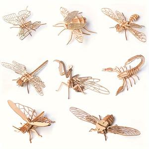 TEMU 8개 나무 곤충 모형 키트 - 개성 있는 3D 퍼즐 공예, 개미, 매미 등 - 창의적인 마음을 위한 DIY 조립 프로젝트, 곤충 장난감