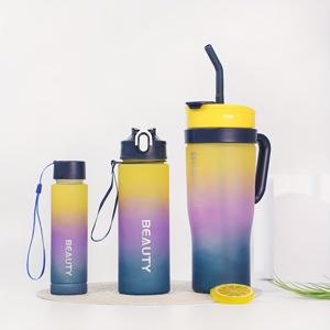 TEMU 3단 아이스 텀블러, 그라데이션 컬러 냉동 빨대, 이중 음용 플라스틱 물컵, 300ml/800ml/1200ml (10oz/27oz/40oz), 대용량 자동차 손잡이 자동차 컵|텀블러