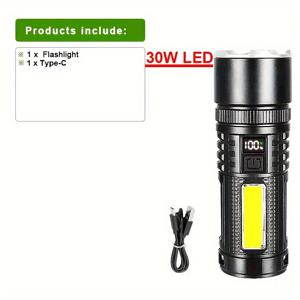 TEMU HS420 충전식 손전등, 3000mAh 리튬 배터리, 방수, 가정 보안, 안전, 청소, 4 모드, 6 시간 런타임|후레쉬