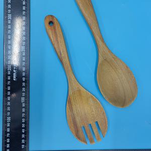TEMU 2pcs 샐러드 숟가락, 내구성 나무 칼 세트, 샐러드 믹서 포크와 스푼, 긴 처리 샐러드 통, 주방 조리기구