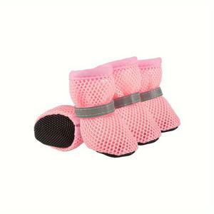 TEMU 4팩 PawPals 개 부츠, 소프트 솔 메쉬 애완 동물 신발, 버클 클로저, 플레드 폴리에스테르, 소형부터 중형까지의 모든 계절 보호