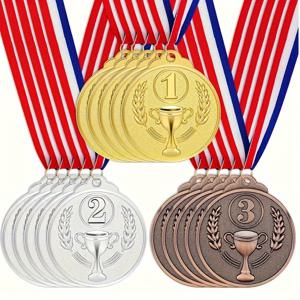 TEMU 15개 팩 골드 실버 브론즈 수상 메달 세트 - 1위 2위 3위 번호가 매겨진 아연 합금 메달 리본 포함 - 스포츠, 대회, 표창 용 - 범용 핏