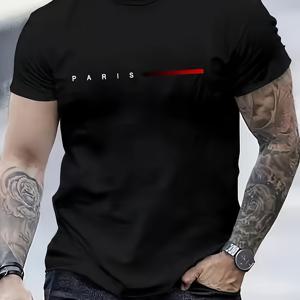 TEMU 파리 편지 인쇄 남성 패션 편안한 통기성 참신 티셔츠 새로운 캐주얼 탑 라운드 넥 짧은 소매 티 봄 여름 휴가 레저 휴가 남성 의류 선물로