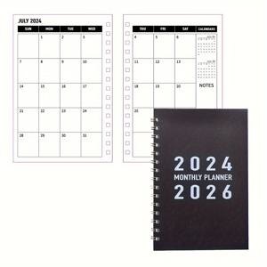TEMU PVC 방수 커버가 있는 2024-2026 3년 월간 플래너 - 나사로 고정된 튼튼한 캘린더 노트북 및 일정 관리자와 할 일 목록 - 개인 및 전문적인 일상 생활 계획에 이상적입니다 (검정색)